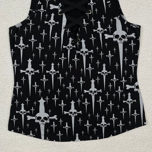 Lip Service Trash & Dagger "Trashy" Skull Daggers Black Tank Top XL Goth Y2K - Picture 5 of 16